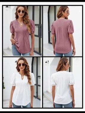 MICOSON - SIZE 2XL - Bundle of 2 Eyelet Pleated SS Tops - 1 White / 1 Mauve